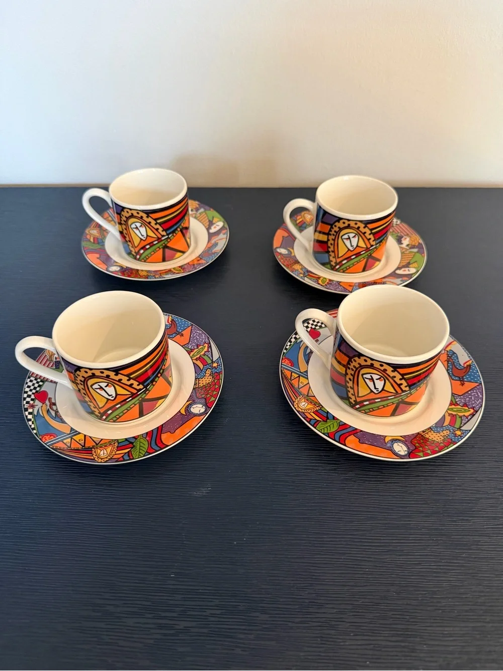 1991 Vitromaster Metropolitan 4 Cup & Saucer Sets Memphis Pop Art